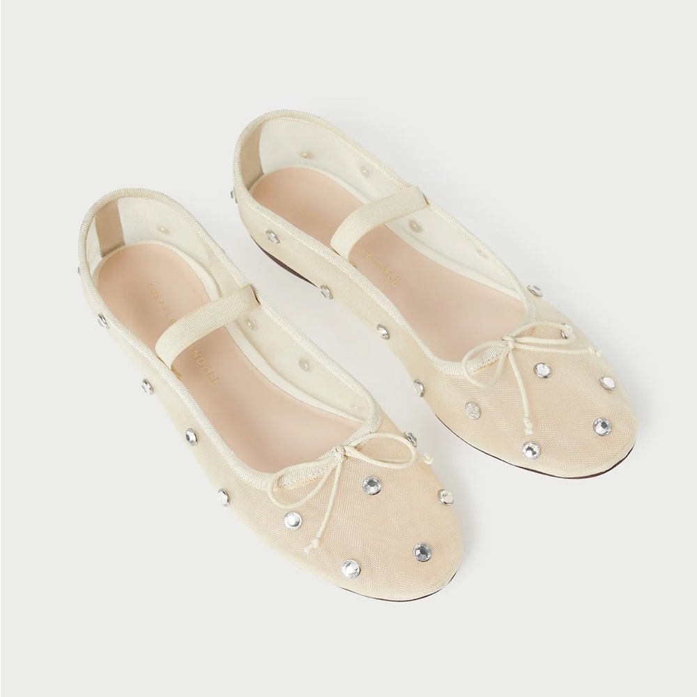 Loeffler Randall Cream Leonie Flats with Jewel Accents